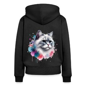 Aquarell Katzenkopf - Frauen Premium Bio Zip Hoodie - Schwarz - Hinten - Julia (174cm)