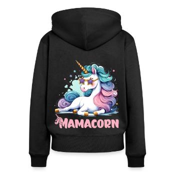 Mamacorn: Magisch & Einzigartig - Frauen Premium Bio Zip Hoodie - Schwarz - Hinten - Julia (174cm)