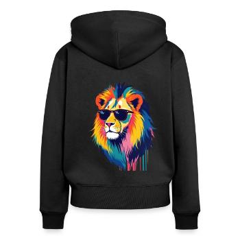 Lion Art Oeuvre Pop Art Lion - Sweat à capuche zippé Premium bio Femme - noir - Dos - Julia (174cm)