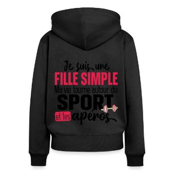 Sport Sportif Muscu Running Fitness Humour Workout - Sweat à capuche zippé Premium bio Femme - noir - Dos - Julia (174cm)