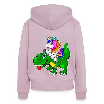 La licorne chevauche les dinosaures - Unicorn Dino - Sweat à capuche zippé Premium bio Femme - rose poudré - Dos - Julia (174cm)