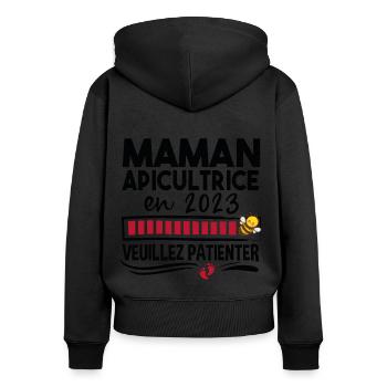 2023 Maman Apicultrice Apiculture Abeille Humour - Sweat à capuche zippé Premium bio Femme - noir - Dos - Julia (174cm)