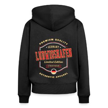 Ludwigshafen Allemagne Ville Vintage Rétro - Sweat à capuche zippé Premium bio Femme - noir - Dos - Julia (174cm)