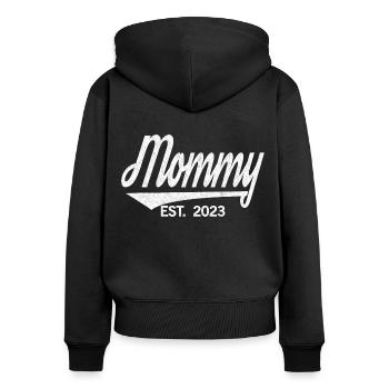 2023, bientôt maman, révélation de grossesse - Sweat à capuche zippé Premium bio Femme - noir - Dos - Julia (174cm)