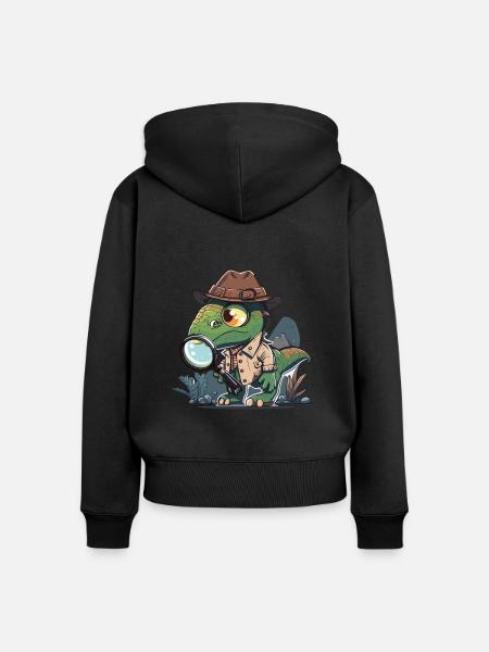 Dinosaurier-Detektiv - Frauen Premium Bio Zip Hoodie - Schwarz