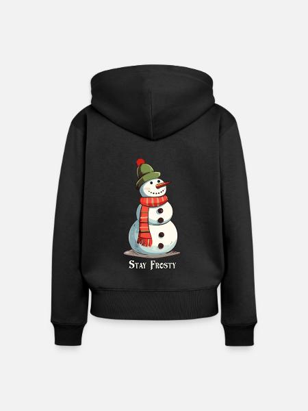 Lustiger Schneemann Stay Frosty - Frauen Premium Bio Zip Hoodie - Schwarz