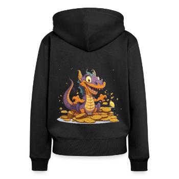 Le dragon gourmand - Sweat à capuche zippé Premium bio Femme - noir - Dos - Julia (174cm)
