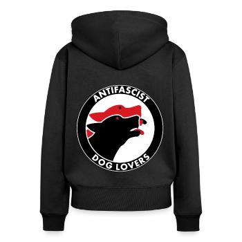 ANTIFASCIST DOG LOVER - Frauen Premium Bio Zip Hoodie - Schwarz - Hinten - Julia (174cm)