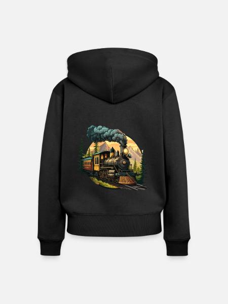 Zeitreise: Eine altmodische Dampfeisenbahn - Frauen Premium Bio Zip Hoodie - Schwarz