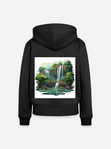 Wasserfall-Wanderung - Frauen Premium Bio Zip Hoodie - Schwarz