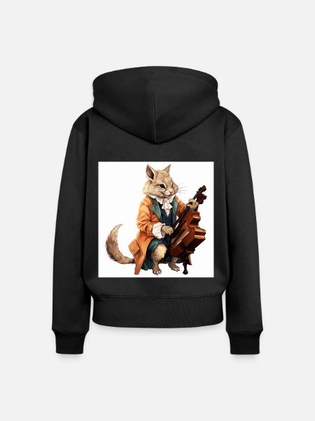 Der musikalische Eichhörnchen-Virtuose - Frauen Premium Bio Zip Hoodie - Schwarz