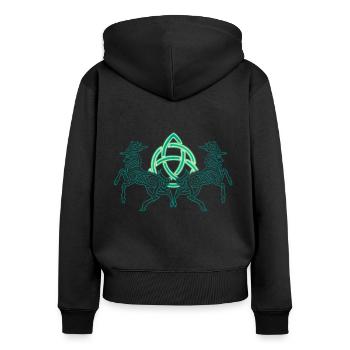 Neon ornamental deer animal and Celtic symbol - Women's Premium Organic Zip Hoodie - black - Back - Julia (174cm)