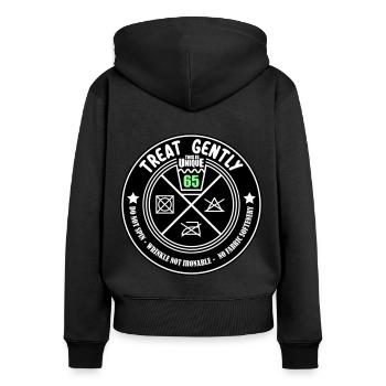 Gentle treatment Unique piece is 65 | Colors can be changed - Women's Premium Organic Zip Hoodie - black - Back - Julia (174cm)