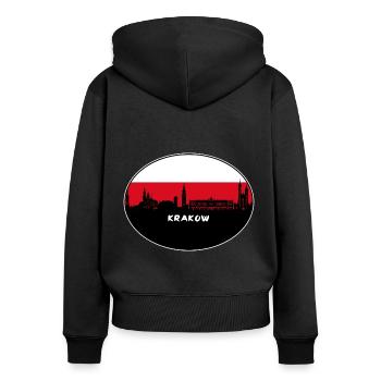 Cracovie Pologne Drapeau Skyline Silhouette Travel - Sweat à capuche zippé Premium bio Femme - noir - Dos - Julia (174cm)