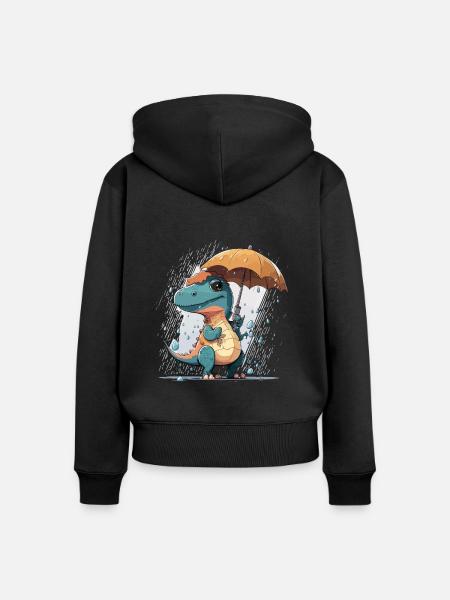 Regen Dino - Frauen Premium Bio Zip Hoodie - Schwarz