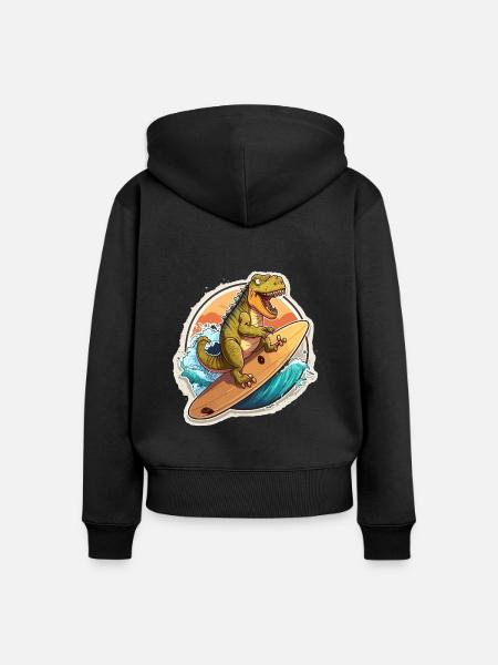 Surfin T-Rex - Frauen Premium Bio Zip Hoodie - Schwarz