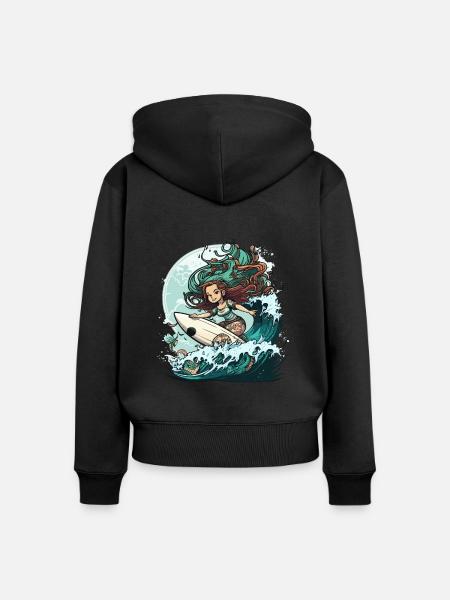 Surfende Sirene - Frauen Premium Bio Zip Hoodie - Schwarz