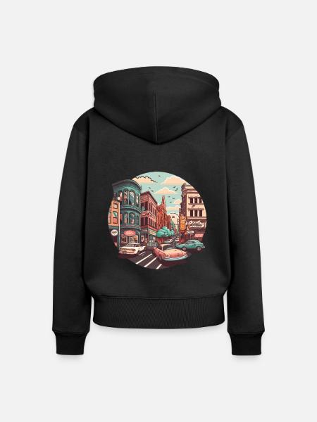 Retro-Stadtleben - Frauen Premium Bio Zip Hoodie - Schwarz