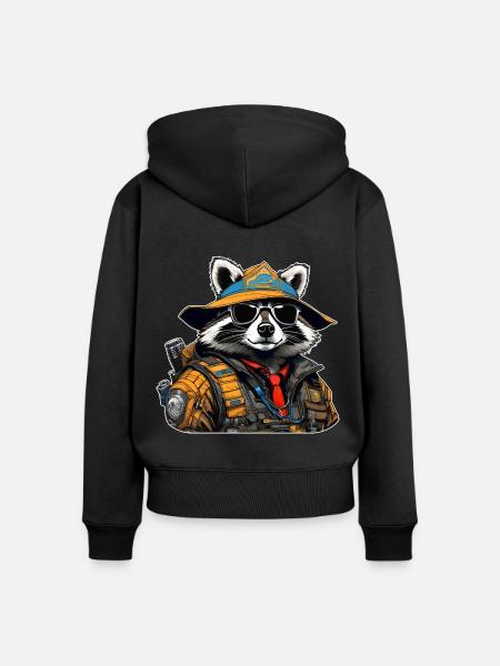 Cooler Cyberspace Waschbär - Frauen Premium Bio Zip Hoodie - Schwarz