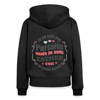 ESTHER PARFAITE - PRENOM ESTHER - Sweat à capuche zippé Premium bio Femme - noir - Dos - Julia (174cm)