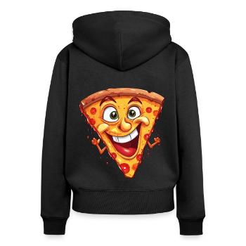 Pizza Pizzastück Gesicht Lacht Pizzeria Lustig - Frauen Premium Bio Zip Hoodie - Schwarz - Hinten - Julia (174cm)