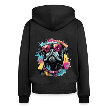Mops Hund mit Sonnenbrille - Frauen Premium Bio Zip Hoodie - Schwarz - Hinten - Julia (174cm)