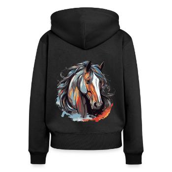 Portrait de cheval - Sweat à capuche zippé Premium bio Femme - noir - Dos - Julia (174cm)