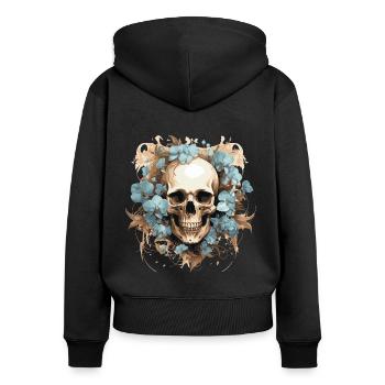 Crâne de fleur - Sweat à capuche zippé Premium bio Femme - noir - Dos - Julia (174cm)