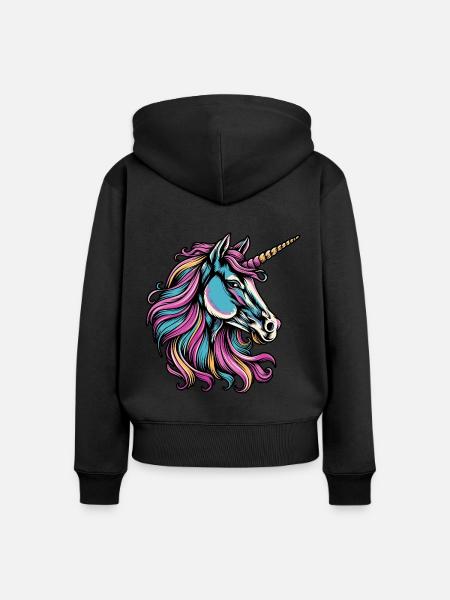 Buntes Einhorn - Frauen Premium Bio Zip Hoodie - Schwarz