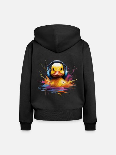 Gummiente hört Musik mit Kopfhörern - Frauen Premium Bio Zip Hoodie - Schwarz