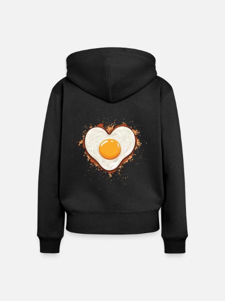 Spiegelei mit Herz - Frauen Premium Bio Zip Hoodie - Schwarz