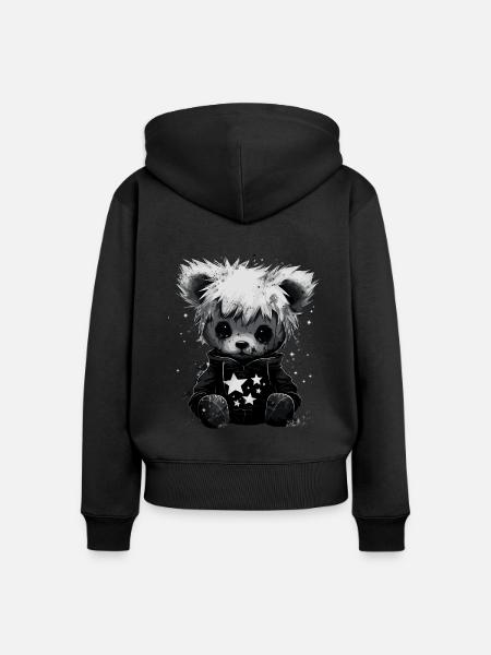 Niedlicher Emo Teddybär - Frauen Premium Bio Zip Hoodie - Schwarz