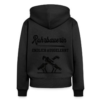 Rohrbauerin Ausbildung Bestanden Azubi Straßenbau - Frauen Premium Bio Zip Hoodie - Schwarz - Hinten - Julia (174cm)