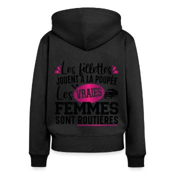 Routière Chauffeur Livreuse Métier Camion Cadeau - Sweat à capuche zippé Premium bio Femme - noir - Dos - Julia (174cm)