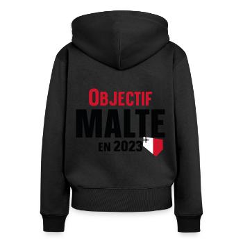 Malte 2023 Maltais Europe Pays Cadeau Humour - Sweat à capuche zippé Premium bio Femme - noir - Dos - Julia (174cm)