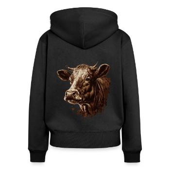 Eine Kuh - Frauen Premium Bio Zip Hoodie - Schwarz - Hinten - Julia (174cm)