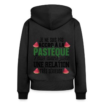 Pastèque Fruit Relation Cadeau Humour Rouge Vert - Sweat à capuche zippé Premium bio Femme - noir - Dos - Julia (174cm)