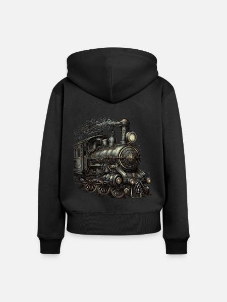 Dampflokomotive - Frauen Premium Bio Zip Hoodie - Schwarz