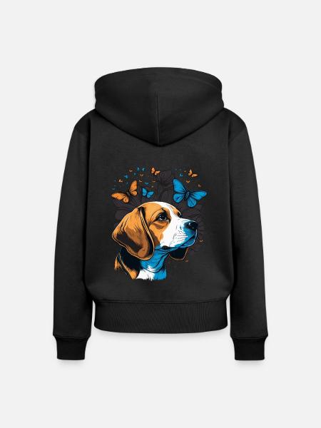 Beagle Hund Schmetterling - Frauen Premium Bio Zip Hoodie - Schwarz