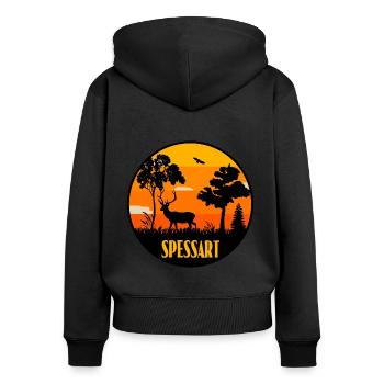 Spessart - Frauen Premium Bio Zip Hoodie - Schwarz - Hinten - Julia (174cm)