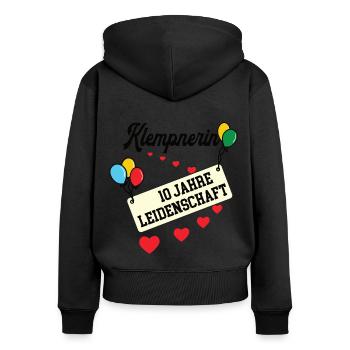 Klempnerin Jubiläum 10 Jahre Klempnerei Sanitär - Frauen Premium Bio Zip Hoodie - Schwarz - Hinten - Julia (174cm)