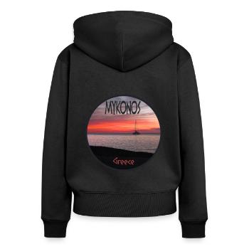 Mykonos, Grèce, Coucher de soleil - Sweat à capuche zippé Premium bio Femme - noir - Dos - Julia (174cm)