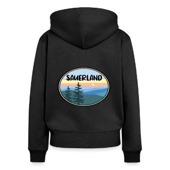 Sauerland - Frauen Premium Bio Zip Hoodie - Schwarz - Hinten - Julia (174cm)