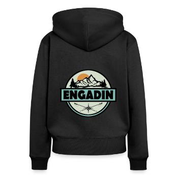 Engadin - Frauen Premium Bio Zip Hoodie - Schwarz - Hinten - Julia (174cm)