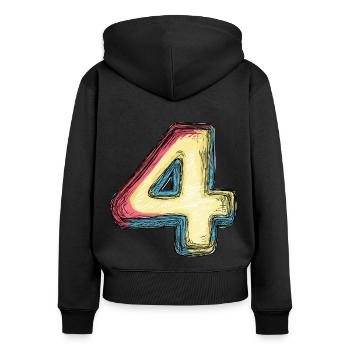 4 Zahl Bunt - Frauen Premium Bio Zip Hoodie - Schwarz - Hinten - Julia (174cm)