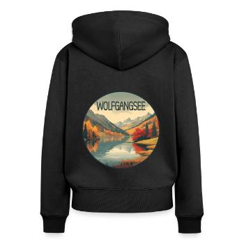 Wolfgangsee retro bergsee - Frauen Premium Bio Zip Hoodie - Schwarz - Hinten - Julia (174cm)
