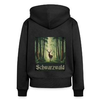 Schwarzwald mit Hirsch - Frauen Premium Bio Zip Hoodie - Schwarz - Hinten - Julia (174cm)