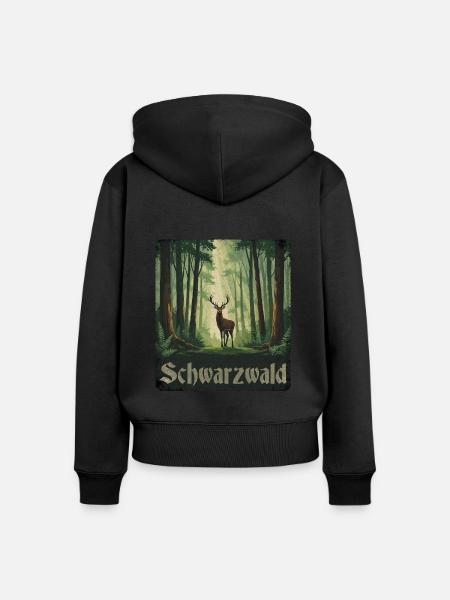 Schwarzwald mit Hirsch - Frauen Premium Bio Zip Hoodie - Schwarz