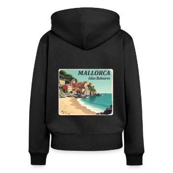 Mallorca - Frauen Premium Bio Zip Hoodie - Schwarz - Hinten - Julia (174cm)