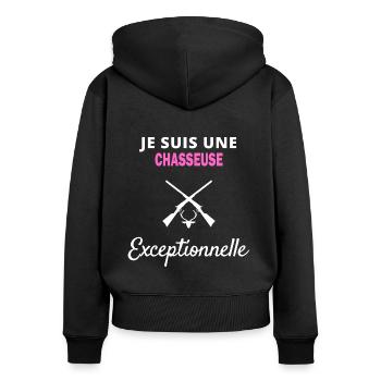 je suis un Exceptionnelle chasseuse - Sweat à capuche zippé Premium bio Femme - noir - Dos - Julia (174cm)